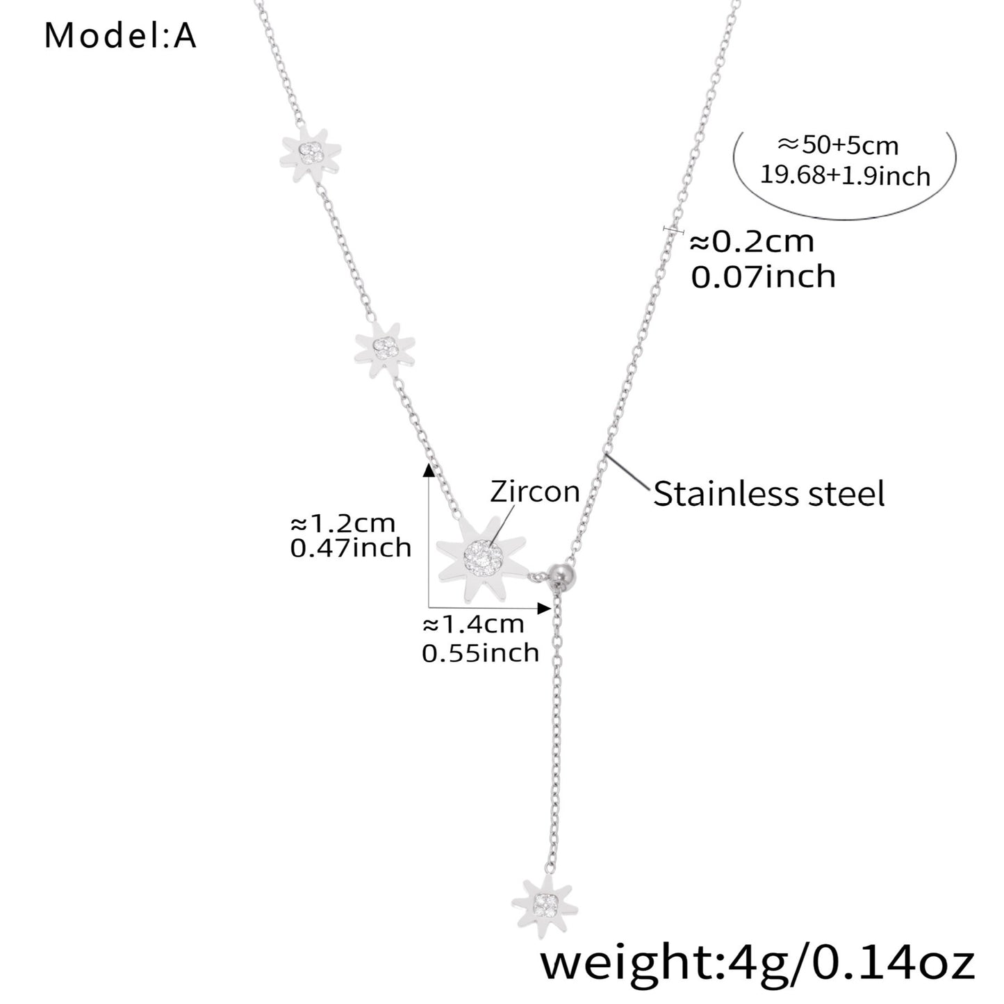 Planderful Zircon Fringe Necklace Stainless Steel For Girls