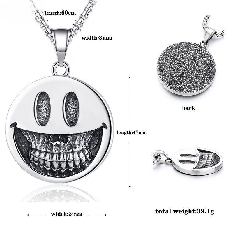 Steel Necklace – Statement Skull Smile Pendant For Men