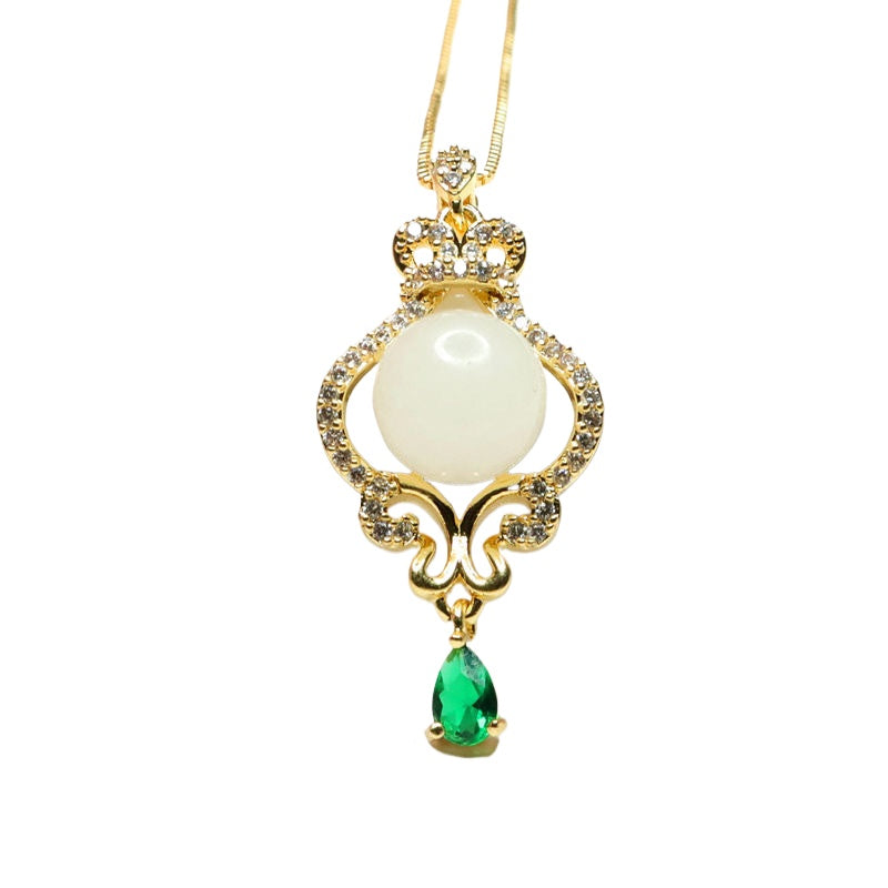 White Hetian Jade Crown Pendant — No Chain