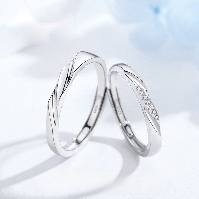 Planderful Love Frequency Couple Pair Ring S925 Sterling Silver Mobius Light Luxury Premium Sense Commemorative Gift for Girlfriend