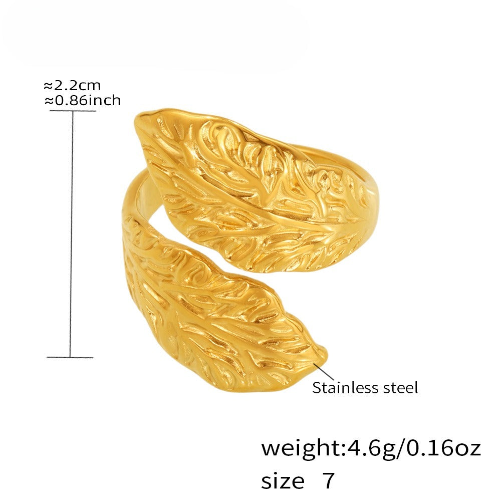 Planderful Stainless Steel Leaf Texture Ring For Women