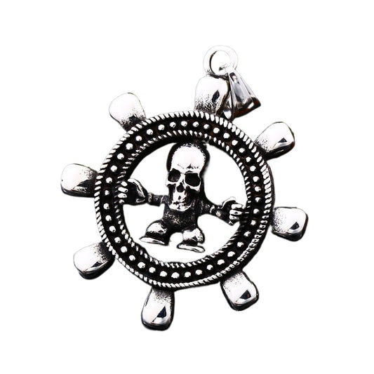 Custom Men's Skull Rudder Pendant in Titanium Steel - Retro Nautical Jewelry Wholesale