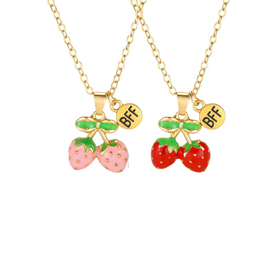 Women's Alloy Strawberry Dopamine Pendant Necklace Two-Piece Set Clavicle Chain