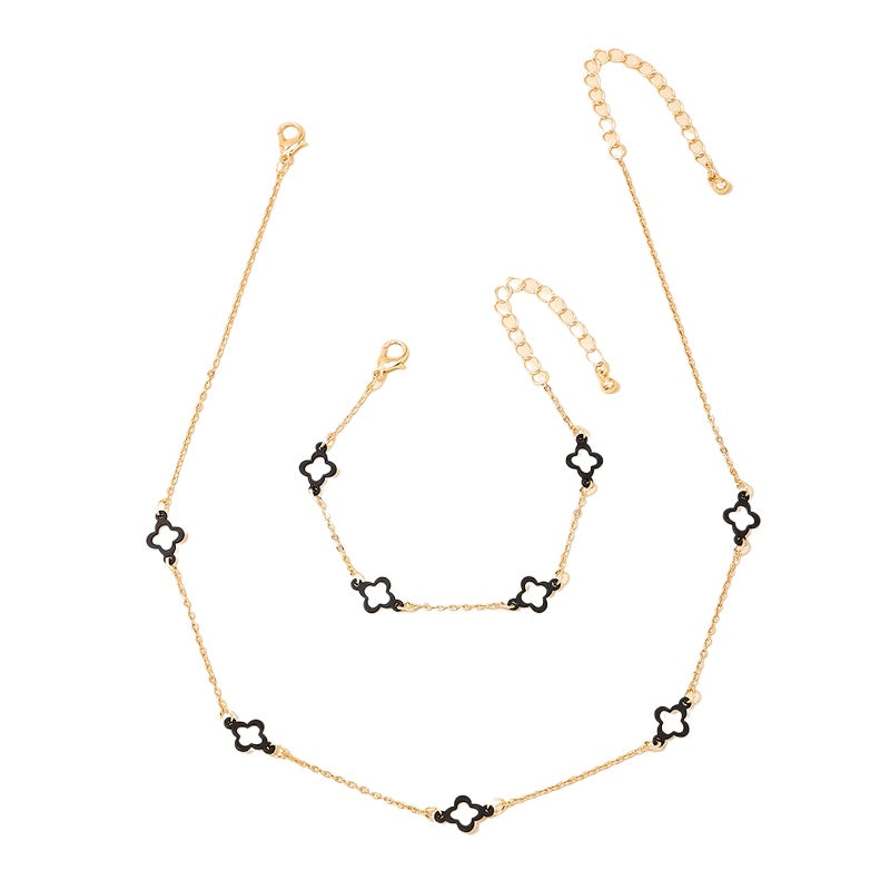 Summer Versatile Metal Clover Necklace Bracelet Set for Women