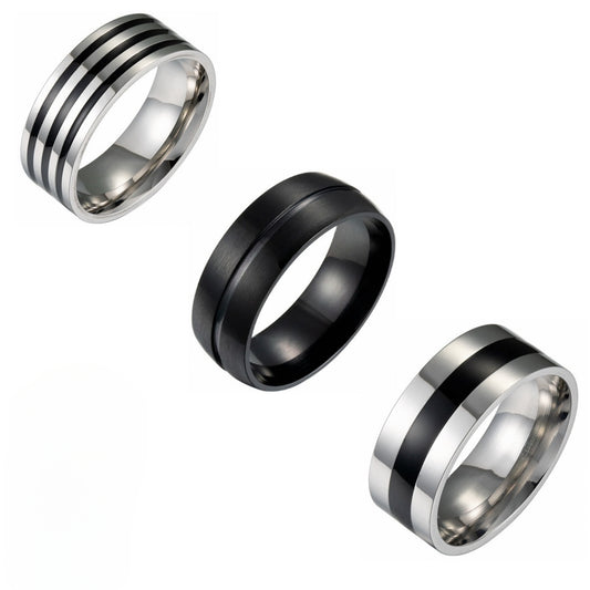 Stainless Steel Drip Oil Ring Set with Wide 8mm Band for Men