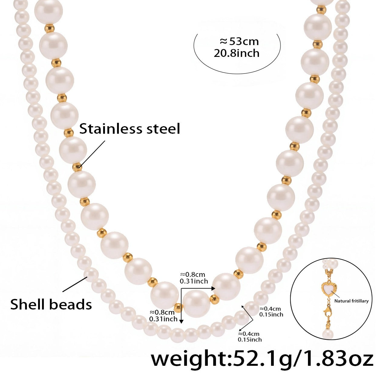 Planderful Traceless Shell Bead Double Necklace For Moms