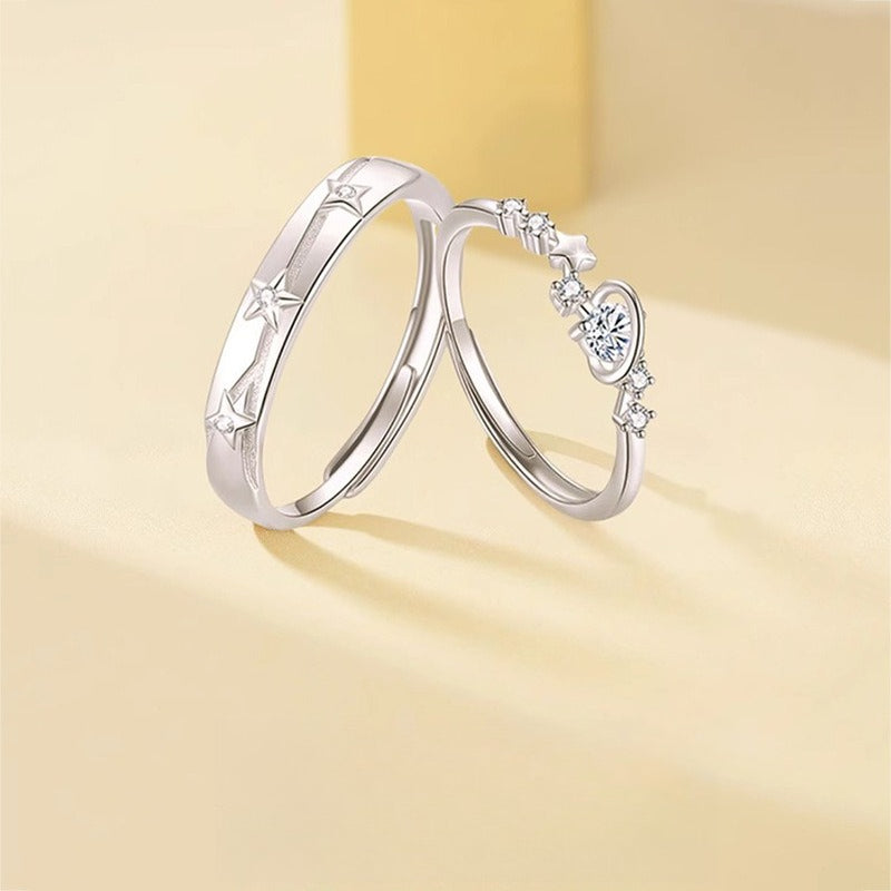 Planderful Sterling Silver Love Star Ring For Couples Adjustable Luxury Gift For Him And Her