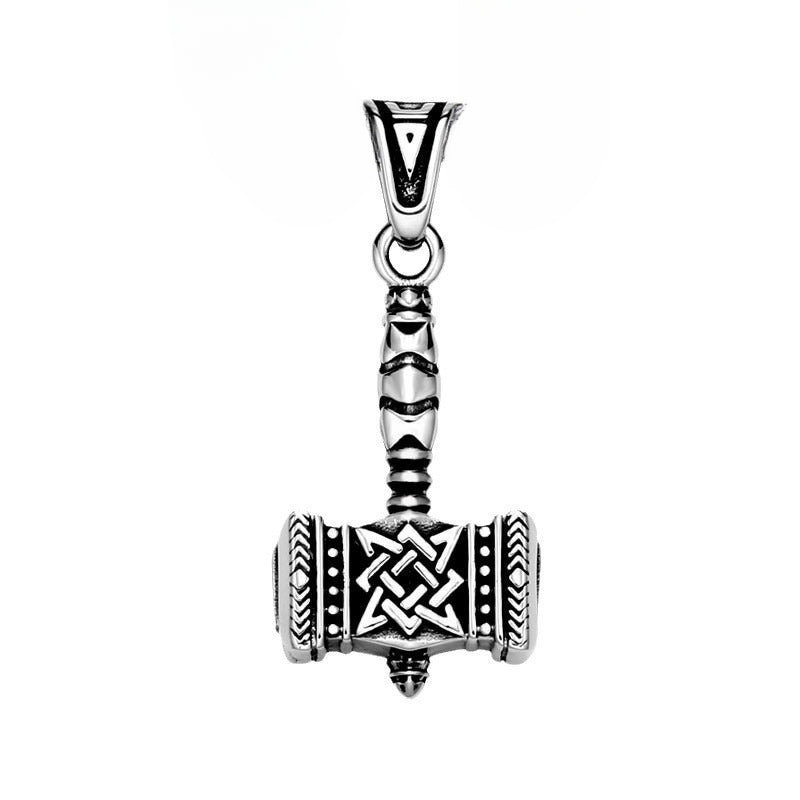 Titanium Steel Thor Hammer Pendant with Retro Celtic Knot Design for Men - Wholesale Collection