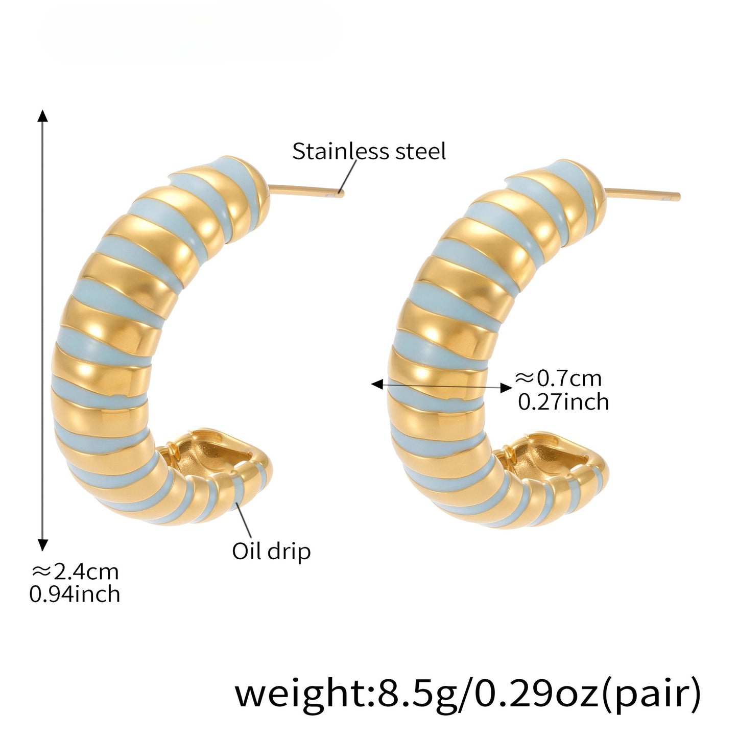 Planderful Inlaid Bead C Shape Wave Earrings Gold For Women