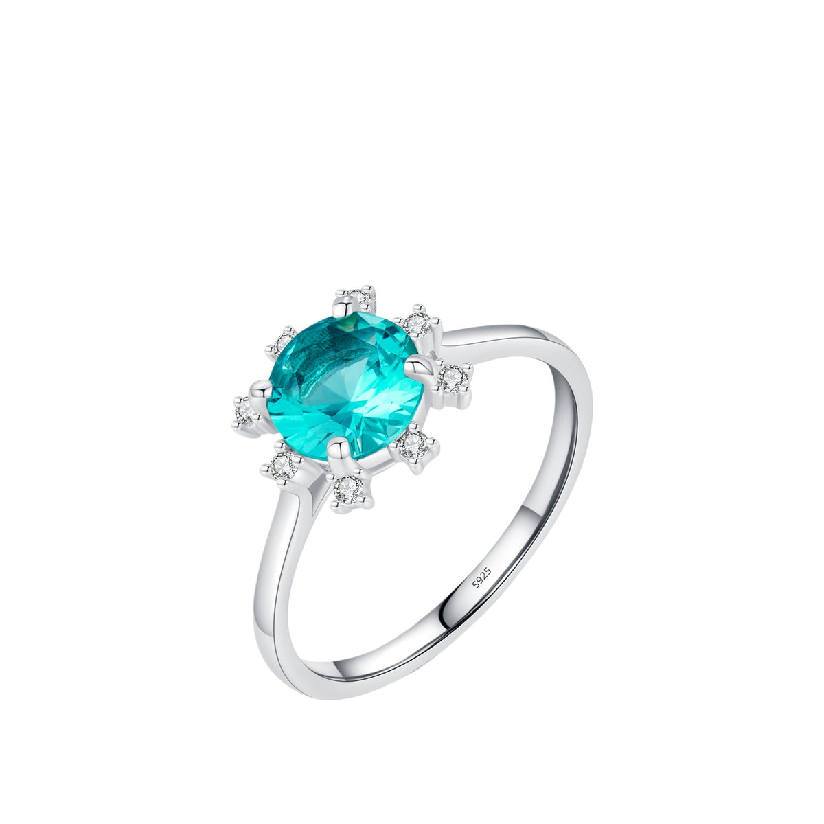 925 Sterling Silver Sunflower Floral Paraiba-Color Zircon Ring
