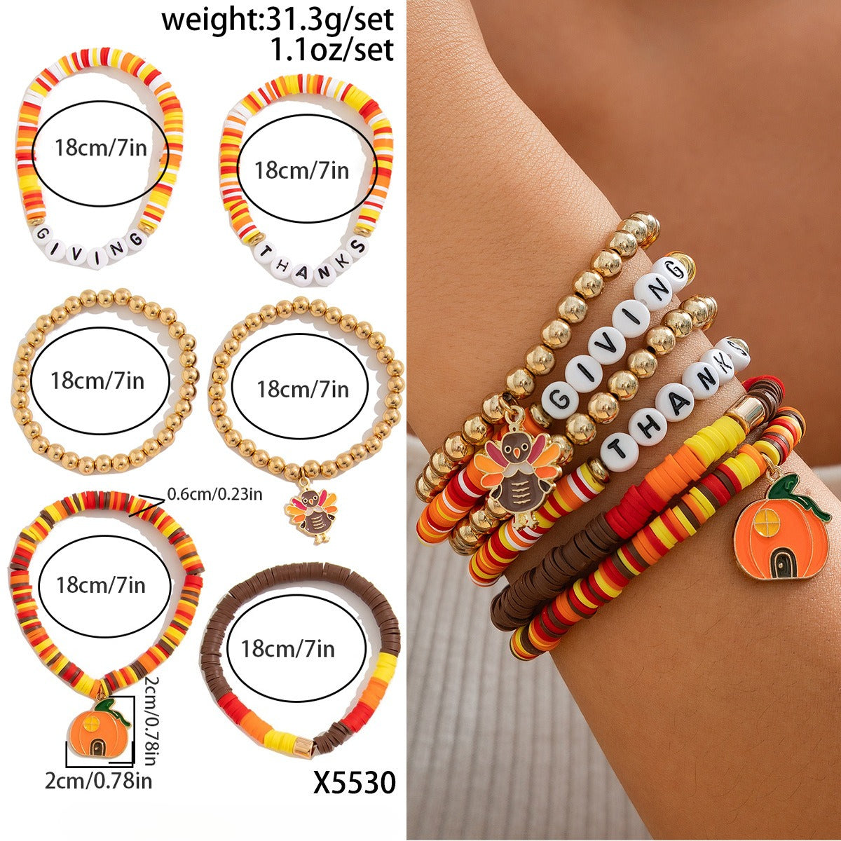 Planderful Thanksgiving Turkey Pendant Bracelet Personalized Letter Pumpkin Gift For Women