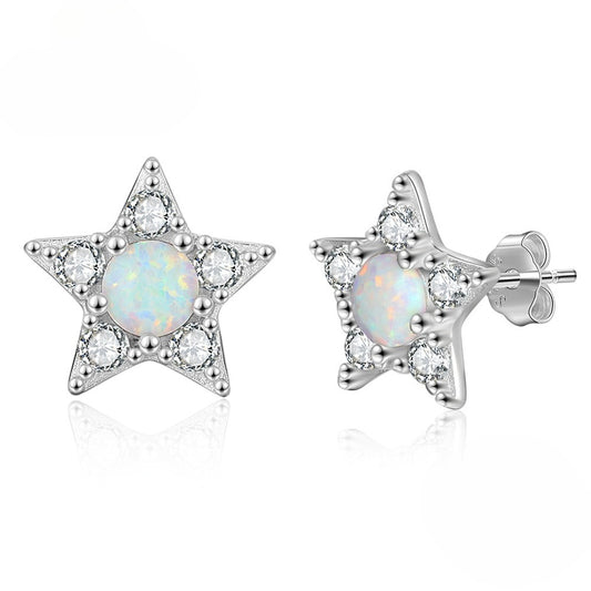 Planderful Jewelry Sterling Silver Opal Zircon Star Stud Earrings for Everyday Elegant Gift