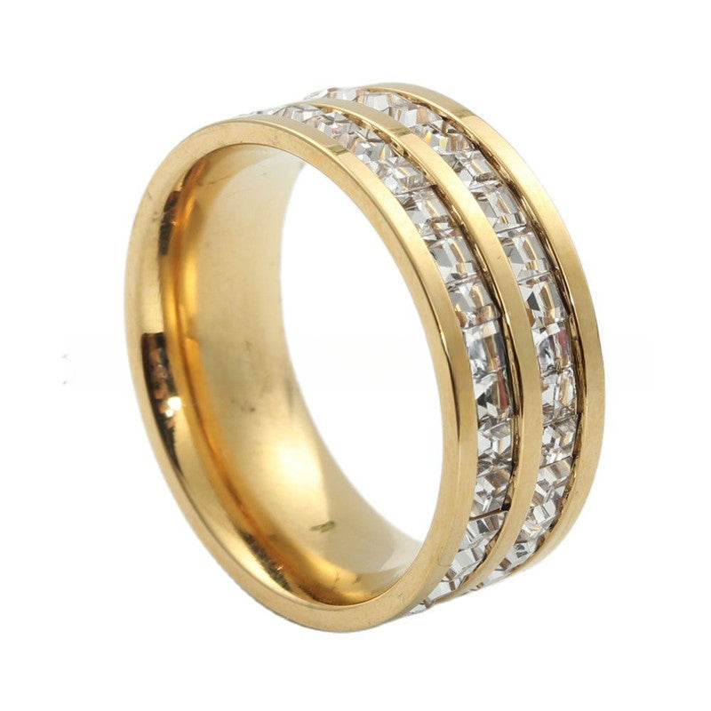 Titanium Steel Retro Zircon Wedding Ring for Trendy Girls - Stainless Steel White Stone Accessory