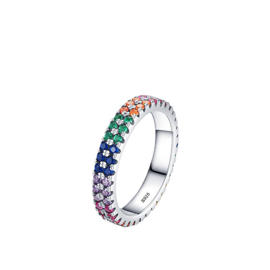 Sterling Silver Rainbow Zircon Stacking Ring for Women - Size 5-10