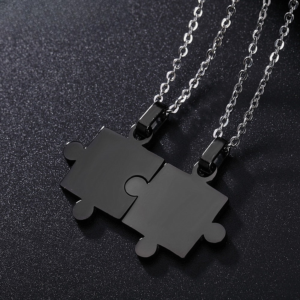 Planderful Titanium Steel Puzzle Couple Necklace Unisex Pendant Protection Statement Gift