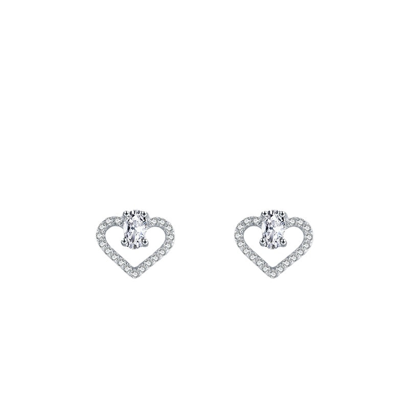 Sweet Heart-Shaped Sterling Silver Earrings with Micro-Inlaid Zircon