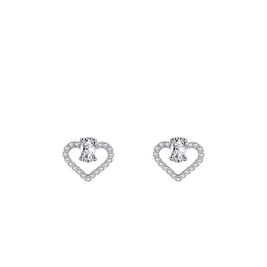 Sweet Heart-Shaped Sterling Silver Earrings with Micro-Inlaid Zircon