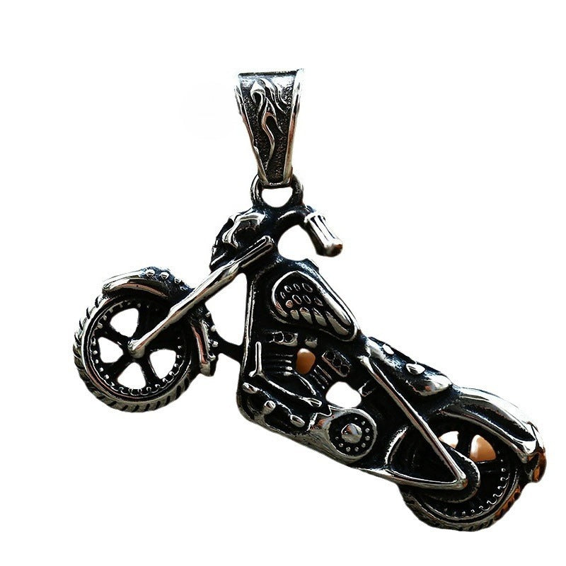 Locomotive – Stainless Steel Skull Motorcycle Pendant – Men's Titanium Steel Pendant Necklace