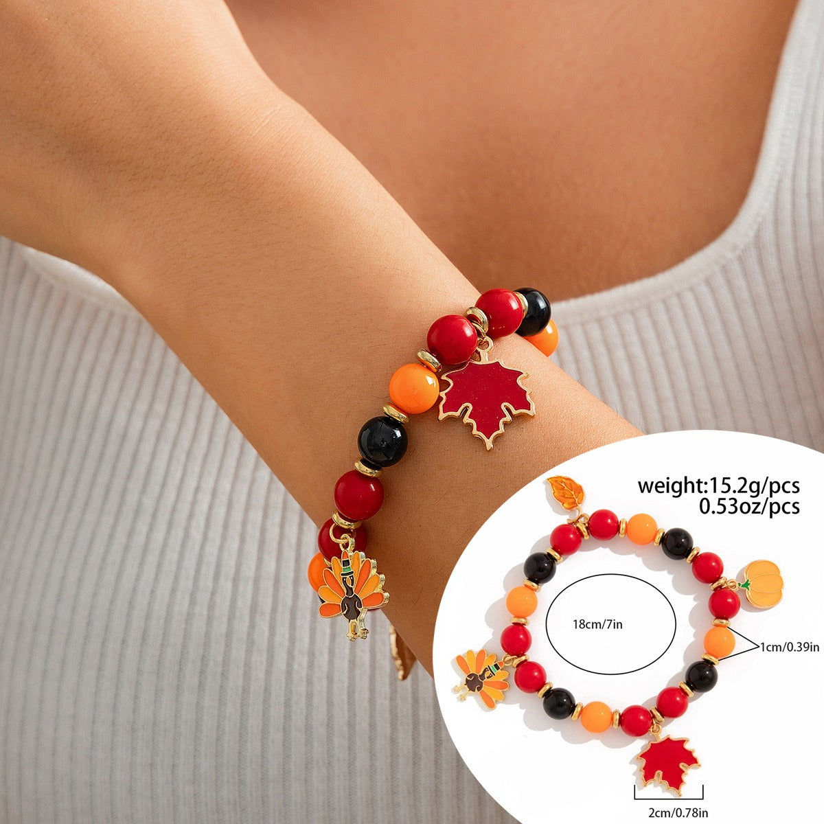 Planderful Thanksgiving Turkey Pendant Bracelet Personalized Letter Pumpkin Gift For Women