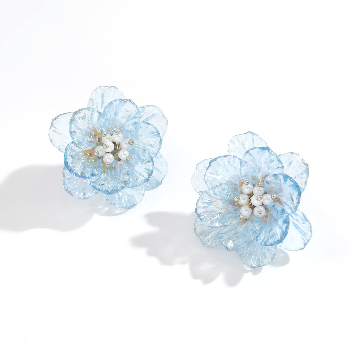 Planderful Vienna Verve 3D Flower Stud Earrings For Women Translucent Color Fantasy Statement Imitation Pearl