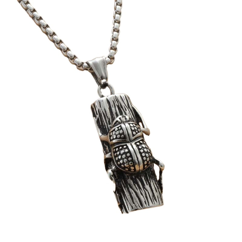Personalized Titanium Steel Ladybug Tree Pendant - Vintage Punk Beetle Necklace for Men by Planderful