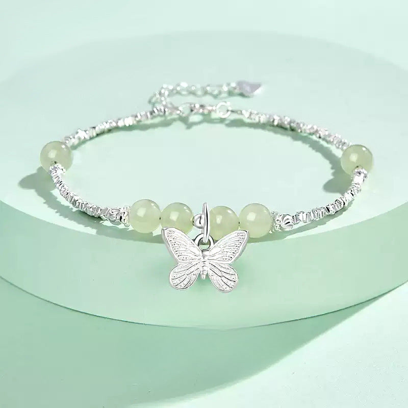 Guofeng S925 Sterling Silver Butterfly Jade Bracelet Luxury Jewelry