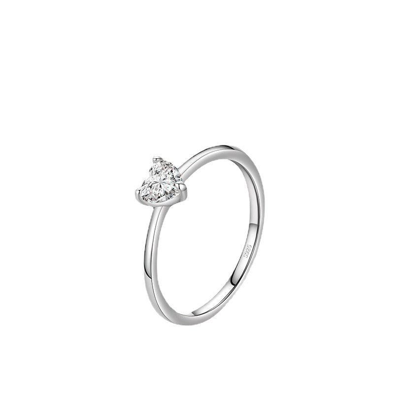 Silver Seiko Love Zircon Ring Set - Japanese and Korean Fashion