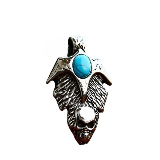 Trendy Titanium Steel Turquoise Skull Pendant for Men - Wholesale Punk Hip-Hop Jewelry