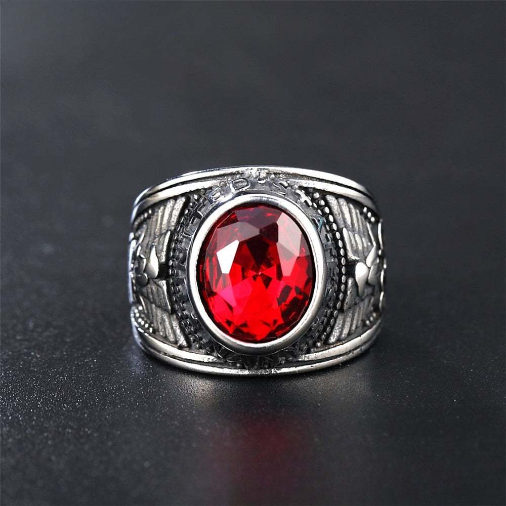Planderful Mens Military Ring Zircon Titanium Steel Retro Punk For Men Unisex Design