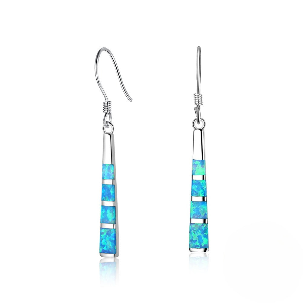 Planderful Jewelry Blue Opal Dangle Earrings Sterling Silver