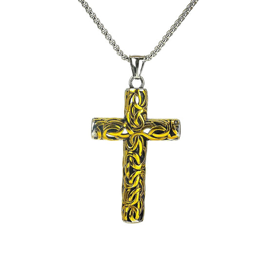 Mens Titanium Steel Necklace Cross Pendant Norse Legacy By Planderful Retro Hip Hop Style