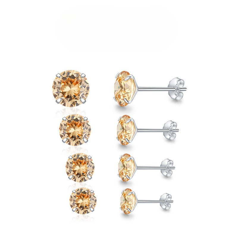 925 Sterling Silver Champagne Zircon Stud Earrings