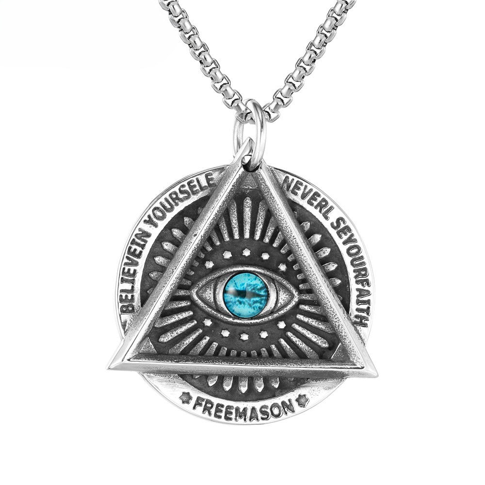 Planderful Everyday Genie Freemasonry Triangle Demon Eye Pendant Necklace Steel Unisex Protection