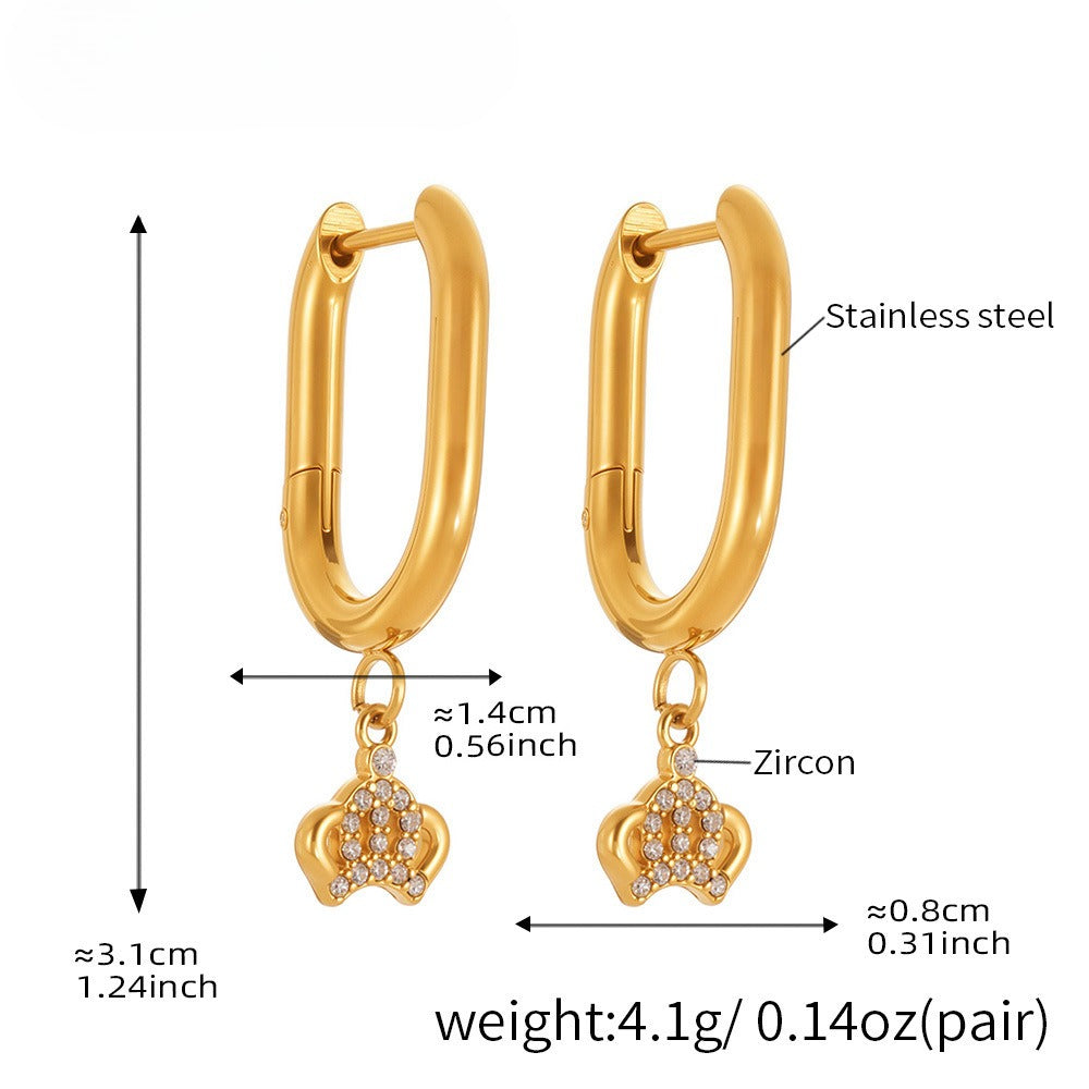 Planderful Crown Zircon Earrings Gold Plated For Women