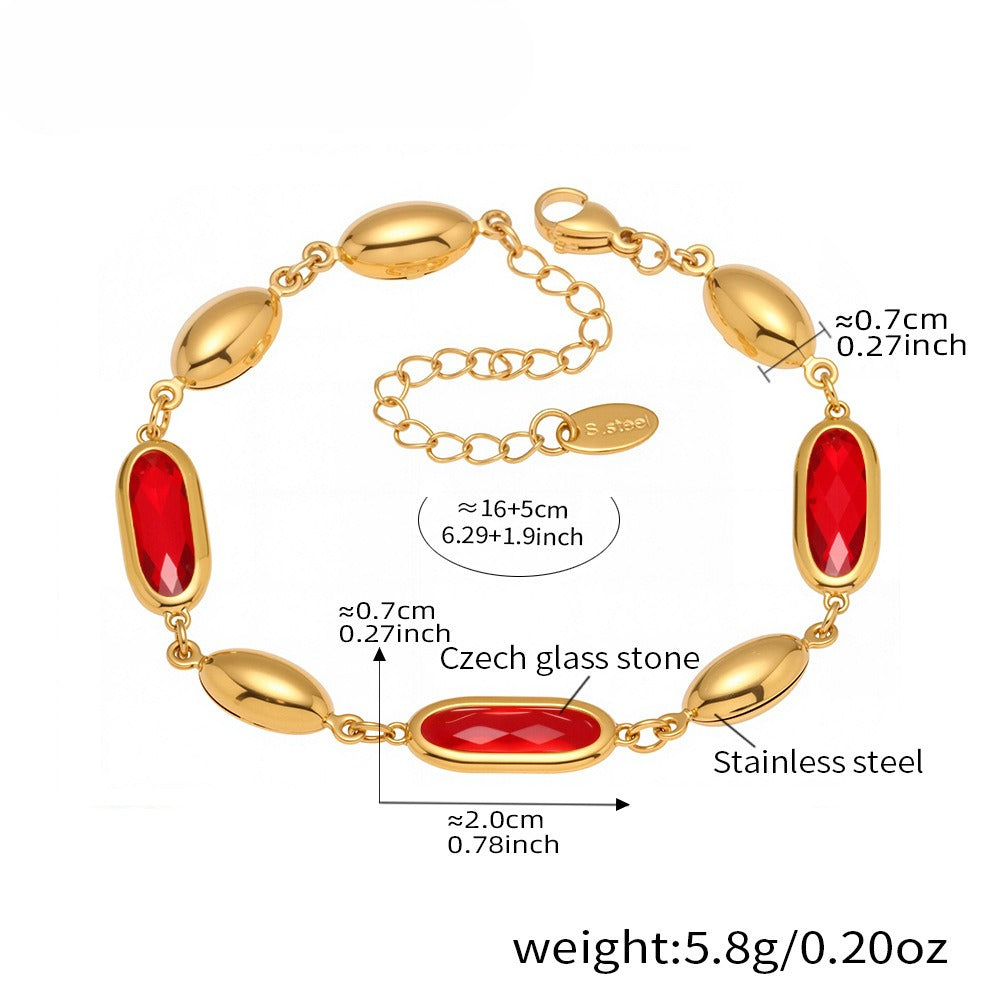 Planderful Oval Czech Glass Stone Bracelet Premium For Women