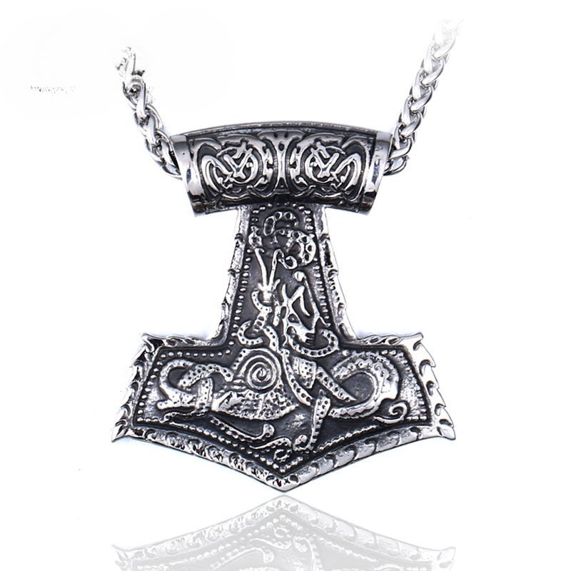 Viking – Thor's Hammer Stainless Steel Pendant – Men's Titanium Steel Pendant Necklace