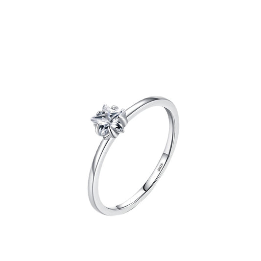 Pure Silver Star and Moon Ring with Zircon Accent