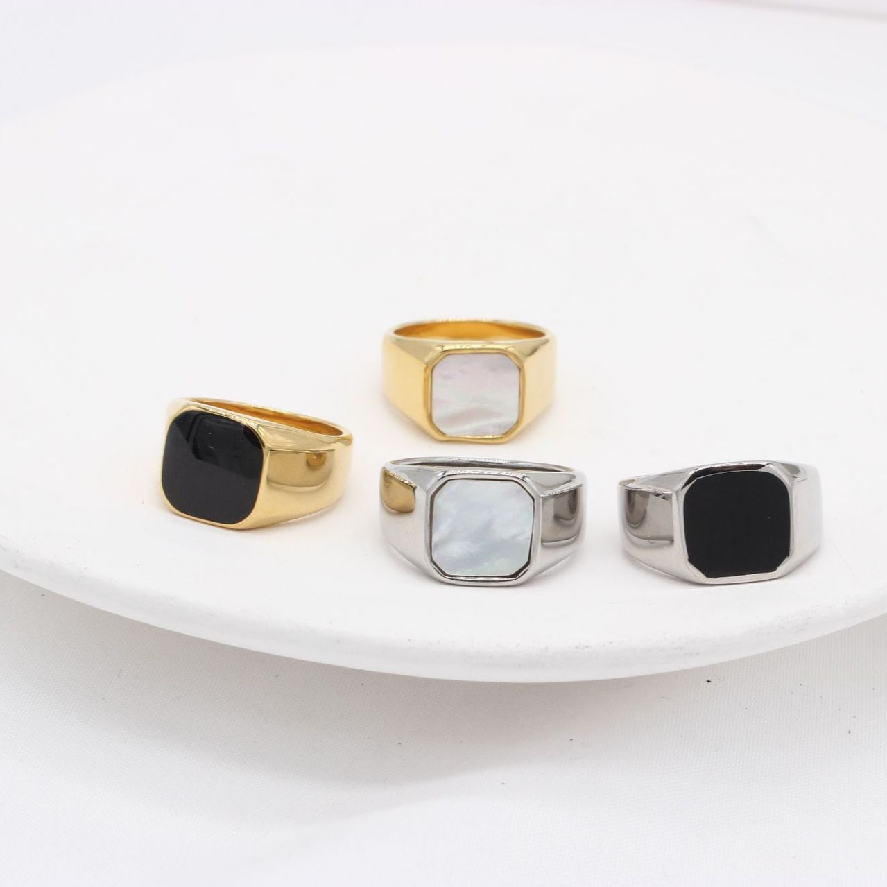 Planderful Square Shell Titanium Steel Ring Unisex Fashion Jewelry For Men And Women Durable Statement