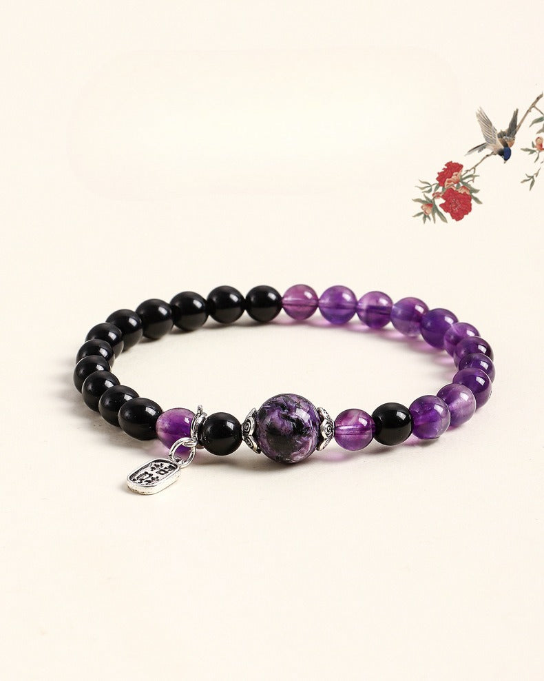 Amethyst Obsidian Crystal Dragon Bracelet