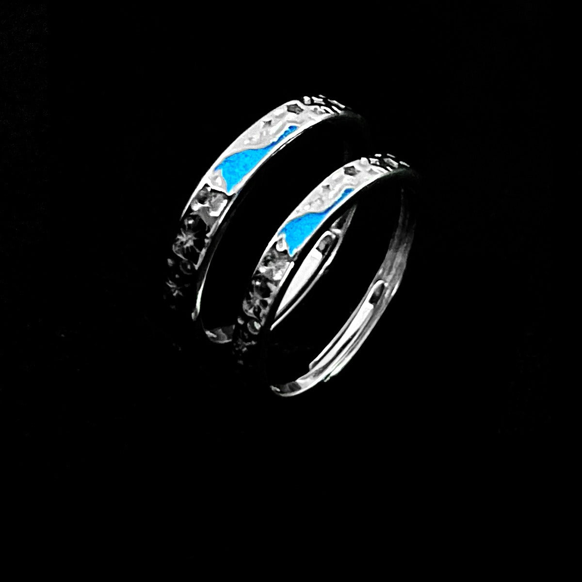 Planderful Jewelry Glow In The Dark Sterling Silver Galaxy Ring For Couples Gift For Him Or Her