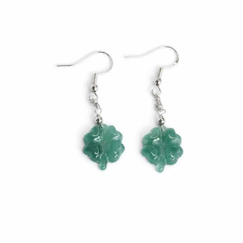 Jadeite Clover 925 Silver Hook Earrings