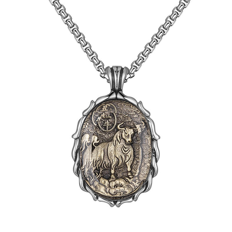 Steel Necklace – Vintage Zodiac Buddha Constellation Pendant With Transfer Design