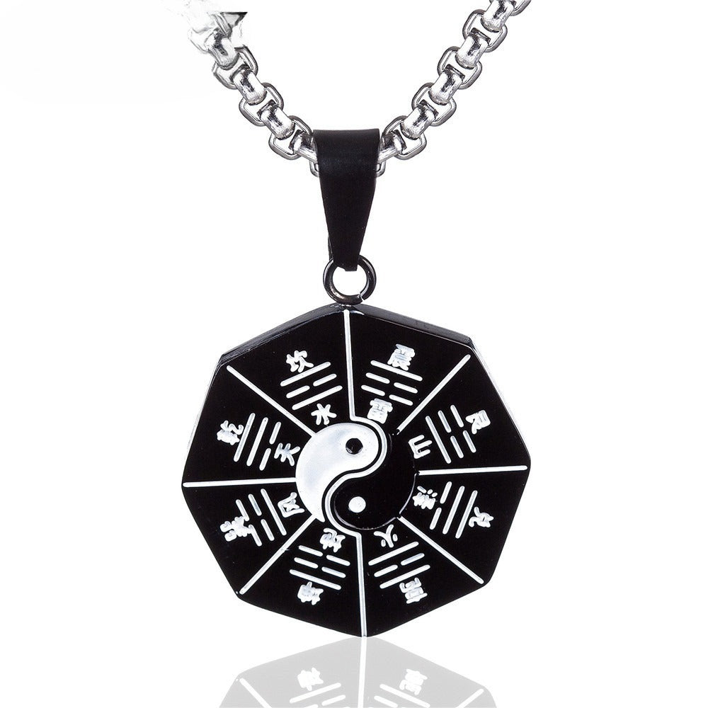 Planderful Titanium Steel Yin Yang Tai Chi Pendant Necklace Unisex Durable Jewelry