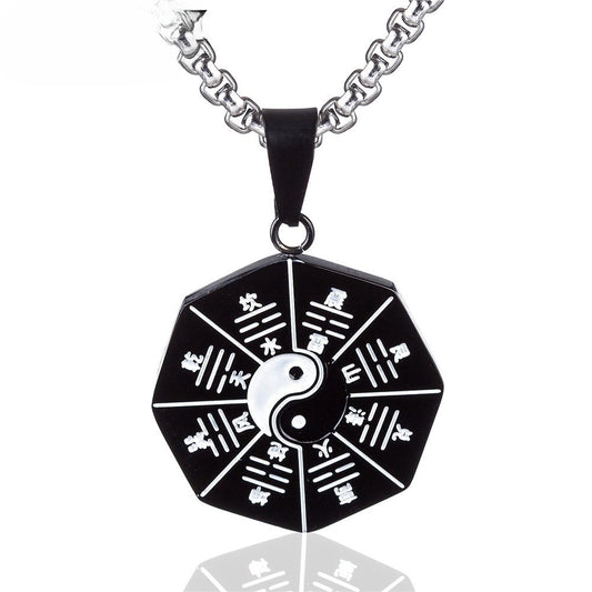 Planderful Titanium Steel Yin Yang Tai Chi Pendant Necklace Unisex Durable Jewelry