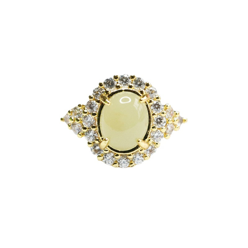 Organic Hetian Jade Ring with Sparkling Zircon Detail, Versatile Sterling Silver Design
