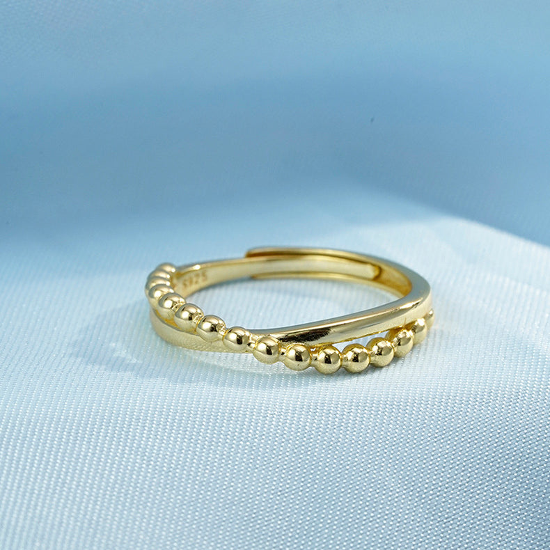 Double Layer Cross Bead Ring Sterling Silver Vintage Irregular