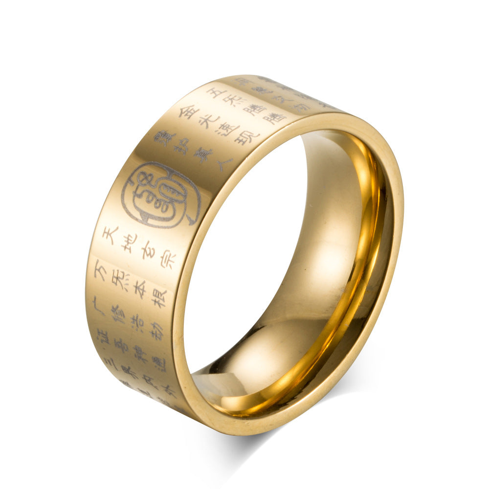 Taoist Symbol Gold-Tone Stainless Steel Ring for Men