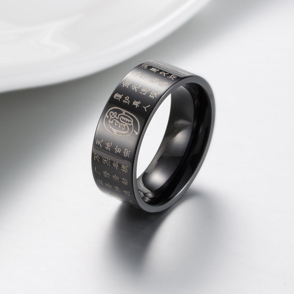 Taoist Symbol Gold-Tone Stainless Steel Ring for Men