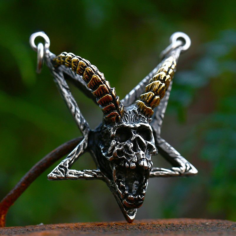 Titanium Steel Men's Five-Pointed Star Sheep Head Skull Pendant for European and American Trade
