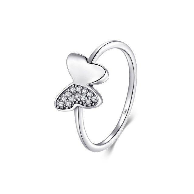 Elegant Butterfly Sterling Silver Ring with Zircon Micro Inlay
